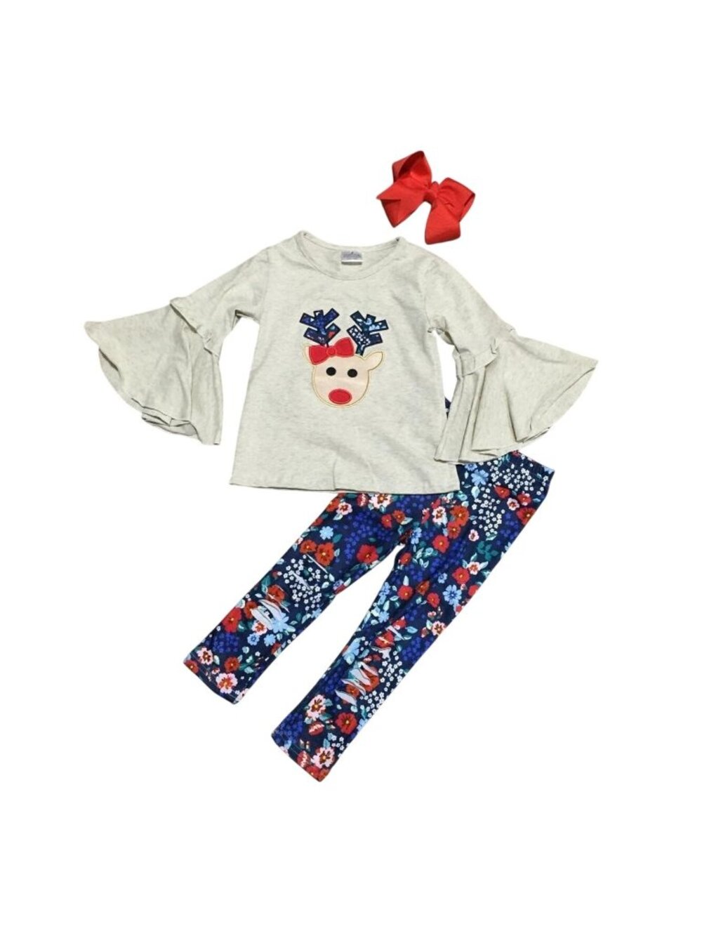 Girls Reindeer Top & Floral Leggings Set Size 8/9